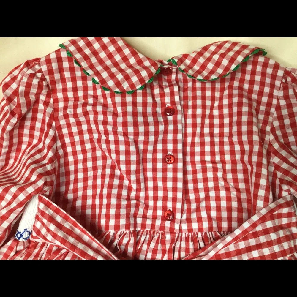 Marmellata Red Check Christmas Tree Smocked Dress